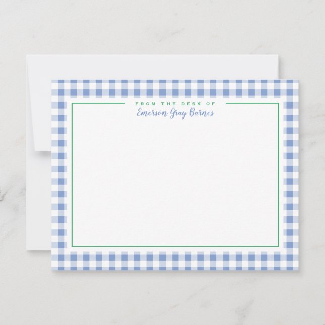 Carte De Remerciements Papier à lettres bleu bleu bleu En vichy bureau (Devant)