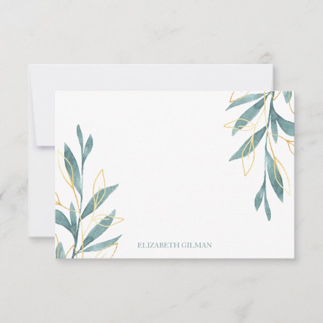 Carte De Remerciements Papier à lettres personnalisé Gold Green Floral (Devant)