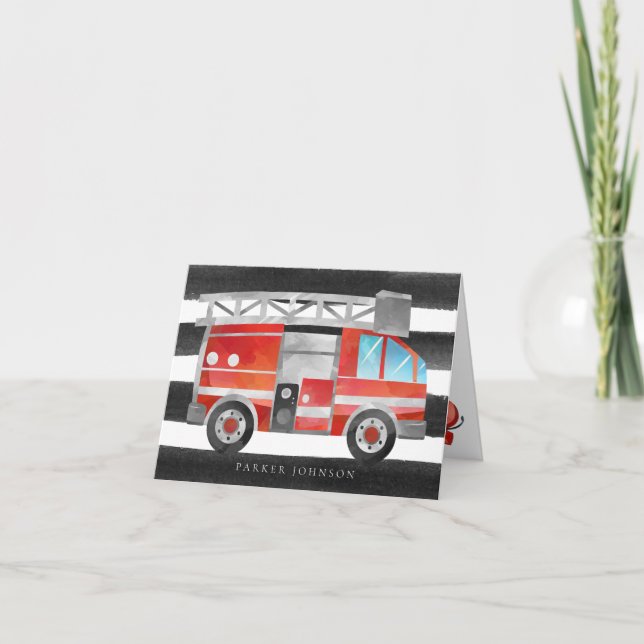 Carte De Remerciements Papier à lettres plié pour Camion-feu (Devant)