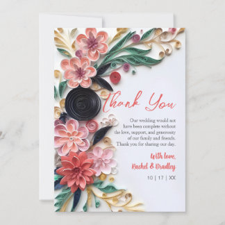 Carte De Remerciements Papier Abstrait Quilling Floral Mariage vert