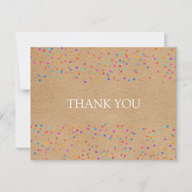 Carte De Remerciements Papier Kraft Rustique Confettis Arc-en-ciel Écritu (Devant)