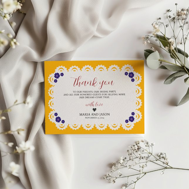 Carte De Remerciements Papier mexicain Picado Jaune Nuestra Boda Mariage (Mexican Papel Picado Yellow Nuestra Boda Wedding Thank You Card)