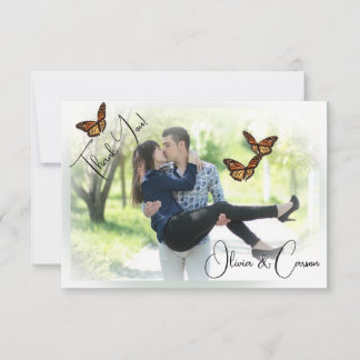 Carte De Remerciements Papillon à bordure de velum photo Mariage décontra