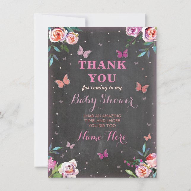Carte de remerciements papillon baby shower (Devant)
