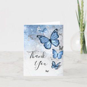 Carte De Remerciements Papillon bleu bébé argenté photo élégante plié