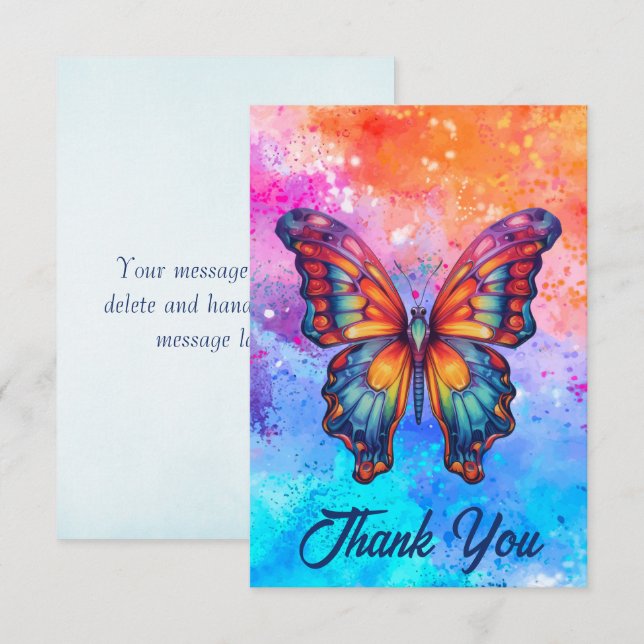Carte De Remerciements Papillon Bleu Orange ailes (Devant / Derrière)