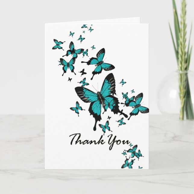 Carte De Remerciements Papillon bleu sarcelle écriture pour toutes occasi (Devant)