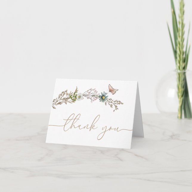 Carte De Remerciements Papillon Boho Foliage couronne (Devant)