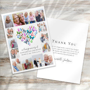 Carte De Remerciements Papillon Coeur Photo Collage Sympathie funéraire