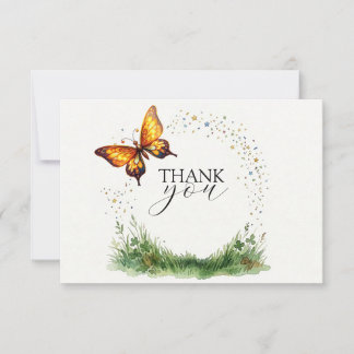 Carte De Remerciements Papillon doré dans une prairie magique