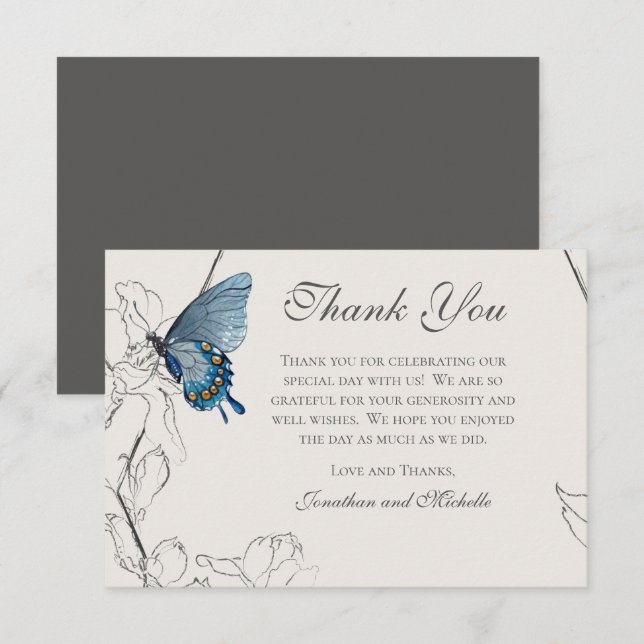 Carte De Remerciements Papillon Floral géométrique Dusty Mariage beige (Devant / Derrière)