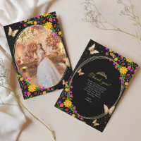 Papillon Floral Noir Or Quinceañera Photo