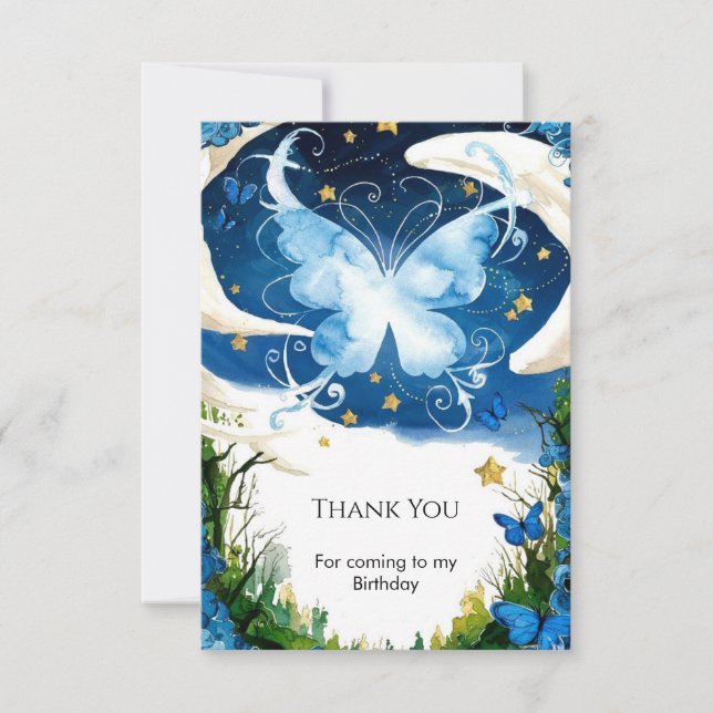 Carte De Remerciements Papillon Magique Anniversaire Aquarelle (Devant)