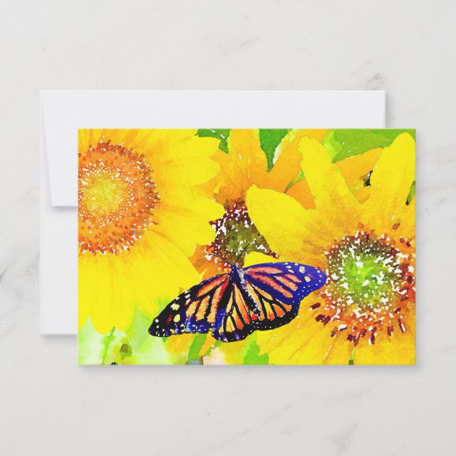 Carte De Remerciements Papillon monochrome et tournesol ensoleillé (Devant)
