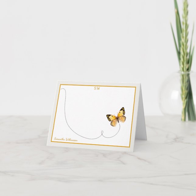 Carte De Remerciements Papillon orange jaune Papillon monogramme plié (Devant)