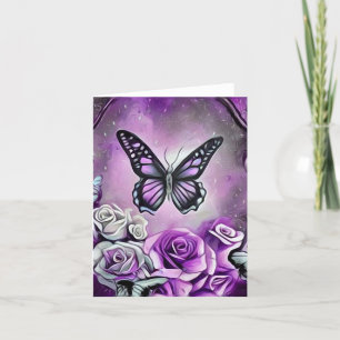 Carte De Remerciements Papillon pourpre et Roses