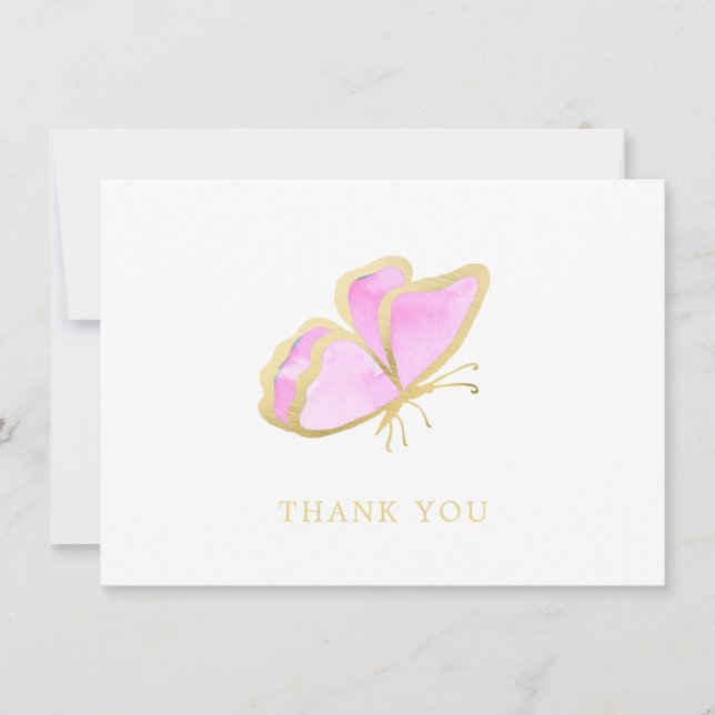 Carte De Remerciements Papillon rose et or moderne élégant (Devant)