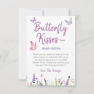 Carte De Remerciements Papillon rose mou Purple Baby shower fille