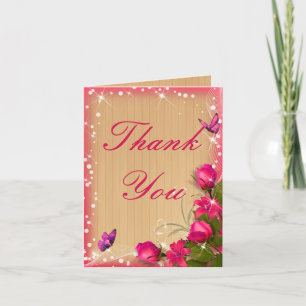 Carte de remerciements papillon rose rose bois rus