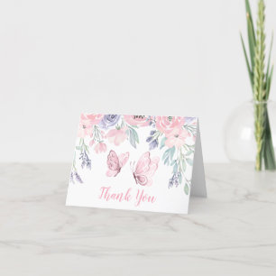 Carte De Remerciements Papillon rose violet Baby shower de fille papillon