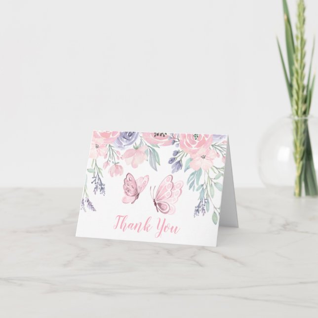 Carte De Remerciements Papillon rose violet Baby shower de fille papillon (Devant)