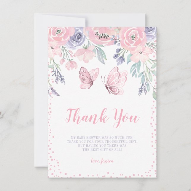 Carte De Remerciements Papillon rose violet Baby shower de fille papillon (Devant)