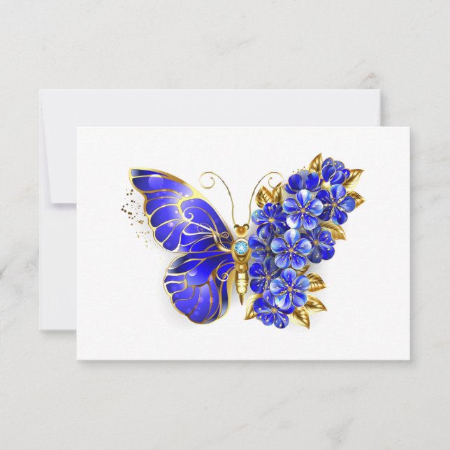Carte De Remerciements Papillon saphir à fleurs (Devant)
