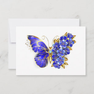 Carte De Remerciements Papillon saphir à fleurs