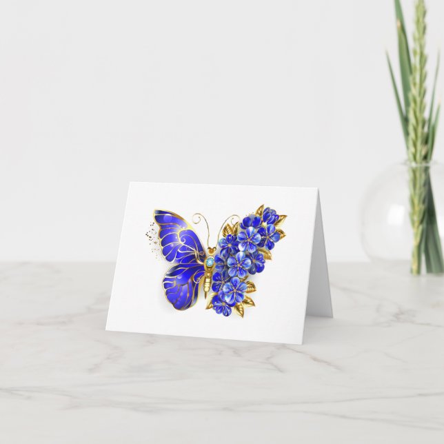 Carte De Remerciements Papillon saphir à fleurs (Devant)