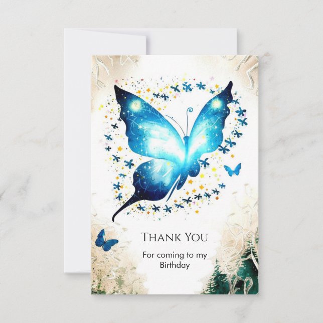 Carte De Remerciements Papillon Simple et Fantaisie pour Anniversaire (Devant)