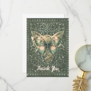 Carte De Remerciements Papillon vapeur vert fantaisie