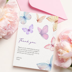Carte De Remerciements Papillons 1er anniversaire Mignonne manuscrite