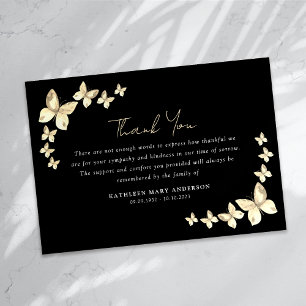 Carte De Remerciements Papillons Black Gold Sympathy Funeral