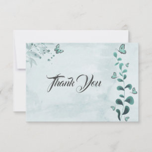 Carte De Remerciements Papillons bleu turquoise Botanique feuille