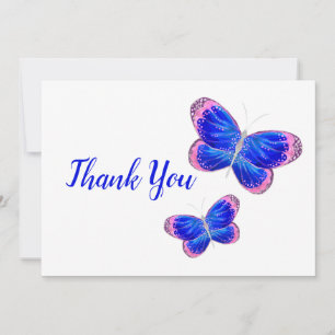 Carte De Remerciements Papillons bleus et roses