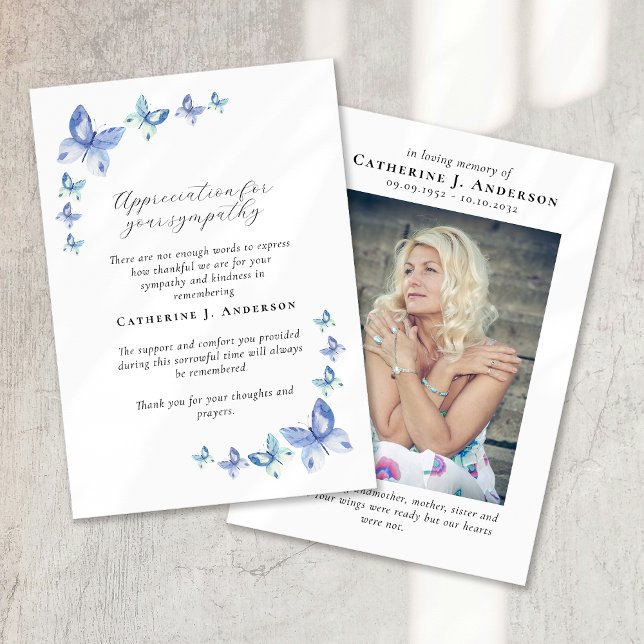 Carte De Remerciements Papillons bleus Photo Sympathy Funeral Memorial (Créateur téléchargé)