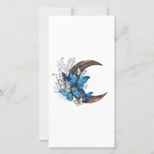 Carte De Remerciements Papillons bleus sur croissant en bois