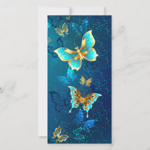 Carte De Remerciements Papillons d'or sur un Arrière - plan bleu