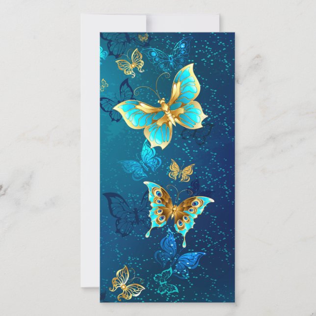 Carte De Remerciements Papillons d'or sur un Arrière - plan bleu (Devant)
