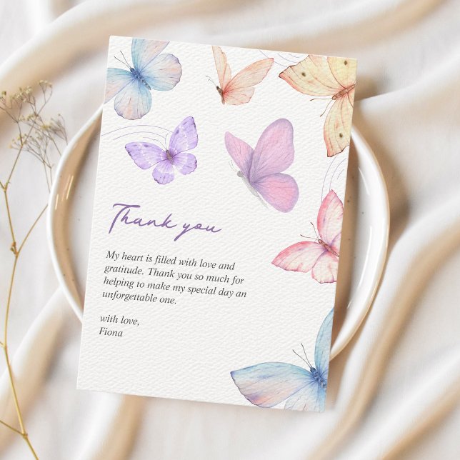 Carte De Remerciements Papillons Elégante aquarelle Douche nuptiale (Butterflies thank you cards bridal shower)