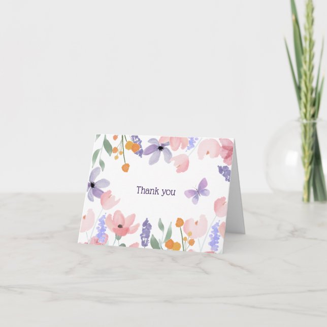 Carte De Remerciements Papillons et fleurs (Devant)