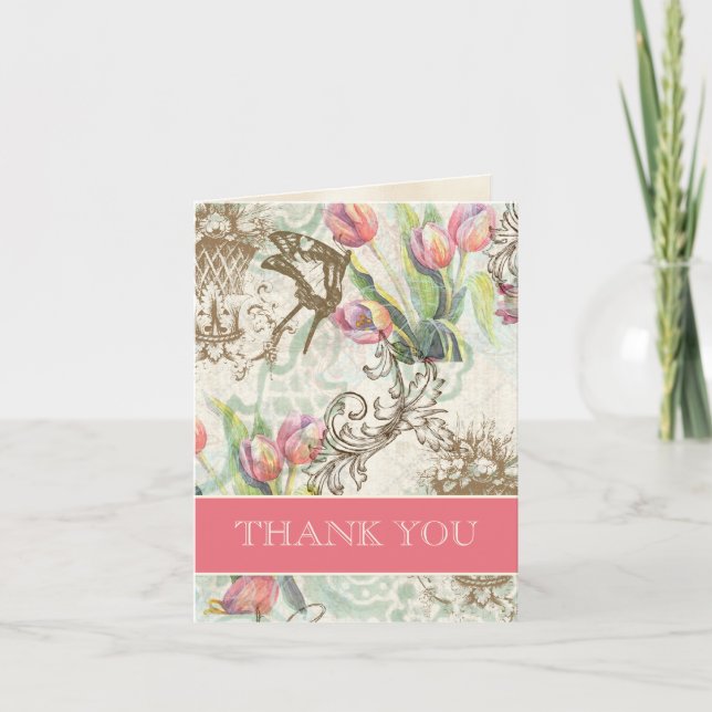 Carte De Remerciements Papillons et tulipes Élégant remerciement de maria (Devant)