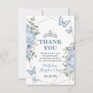 Carte De Remerciements Papillons floraux bleus 16e Quinceañera