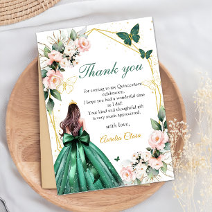 Carte De Remerciements Papillons floraux roses Princesse Quinceanera