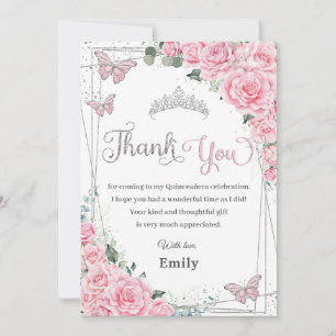Carte De Remerciements Papillons floraux roses Sweet sixteen Quinceañera