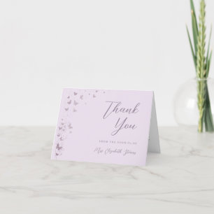Carte De Remerciements Papillons Lilac Fête des mariées argentée pliée