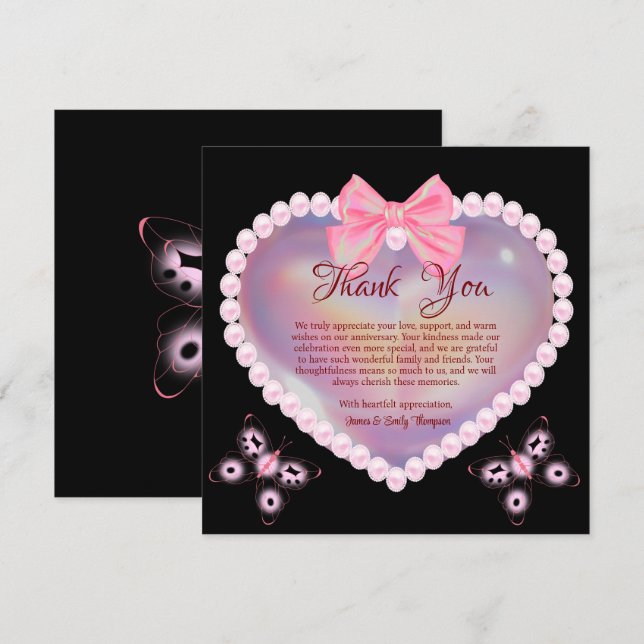 Carte De Remerciements Papillons Mariages de l'anniversaire de la perle n (Devant / Derrière)