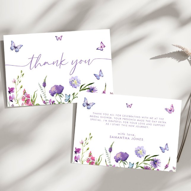Carte De Remerciements Papillons modernes Douche nuptiale Floral (Créateur téléchargé)