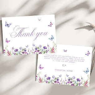 Carte De Remerciements Papillons modernes Floral Fête des mariées violet