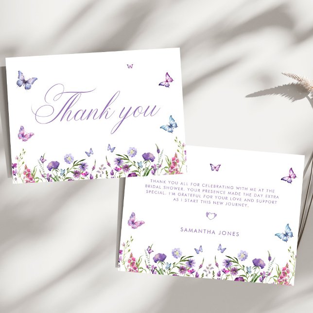 Carte De Remerciements Papillons modernes Floral Fête des mariées violet (Créateur téléchargé)